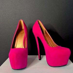 Size 7.5 Pink Velvet Platform Stiletto Heels